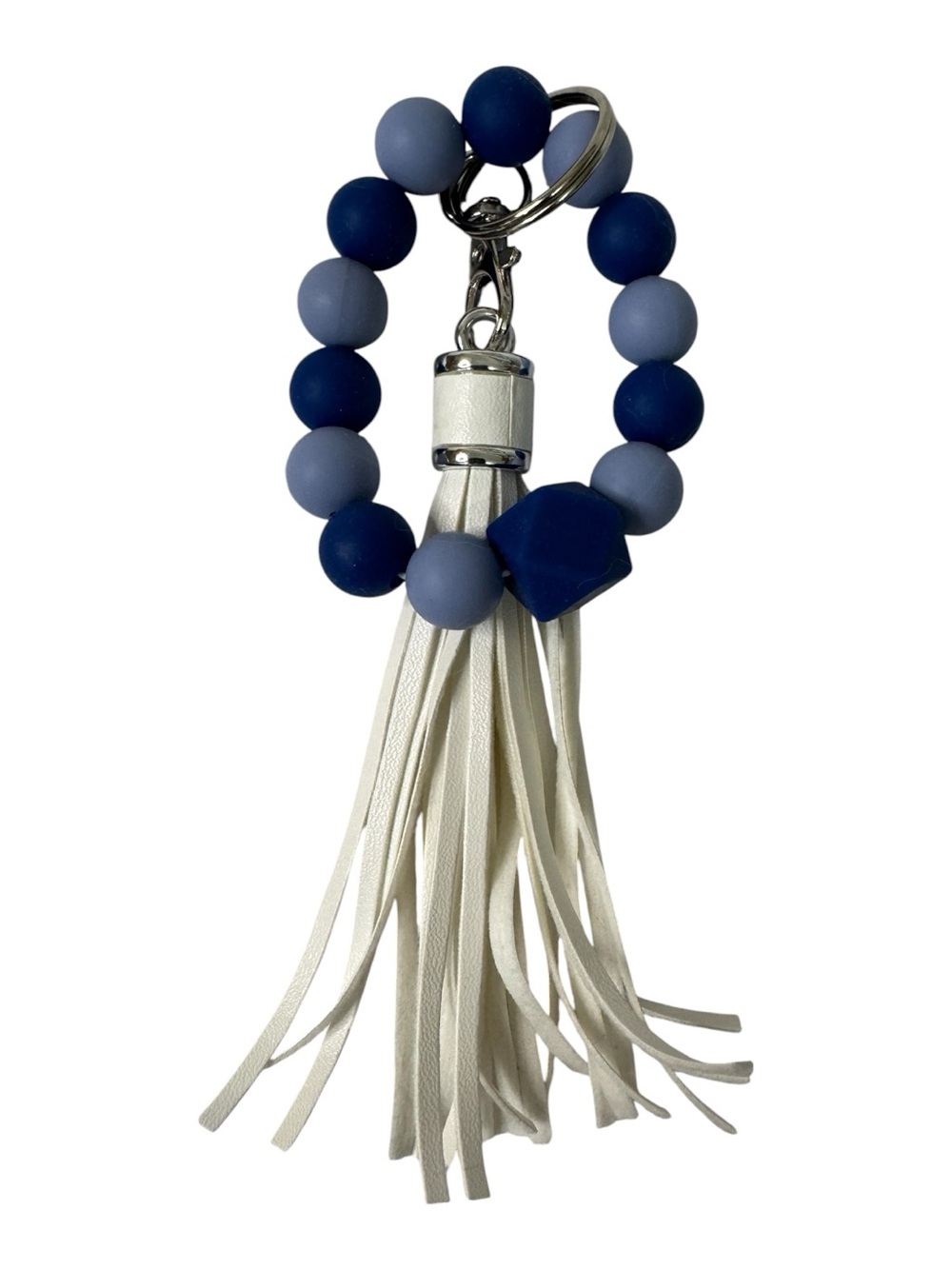 Silicone Beaded Bracelet Keychain Key Ring with Fringe